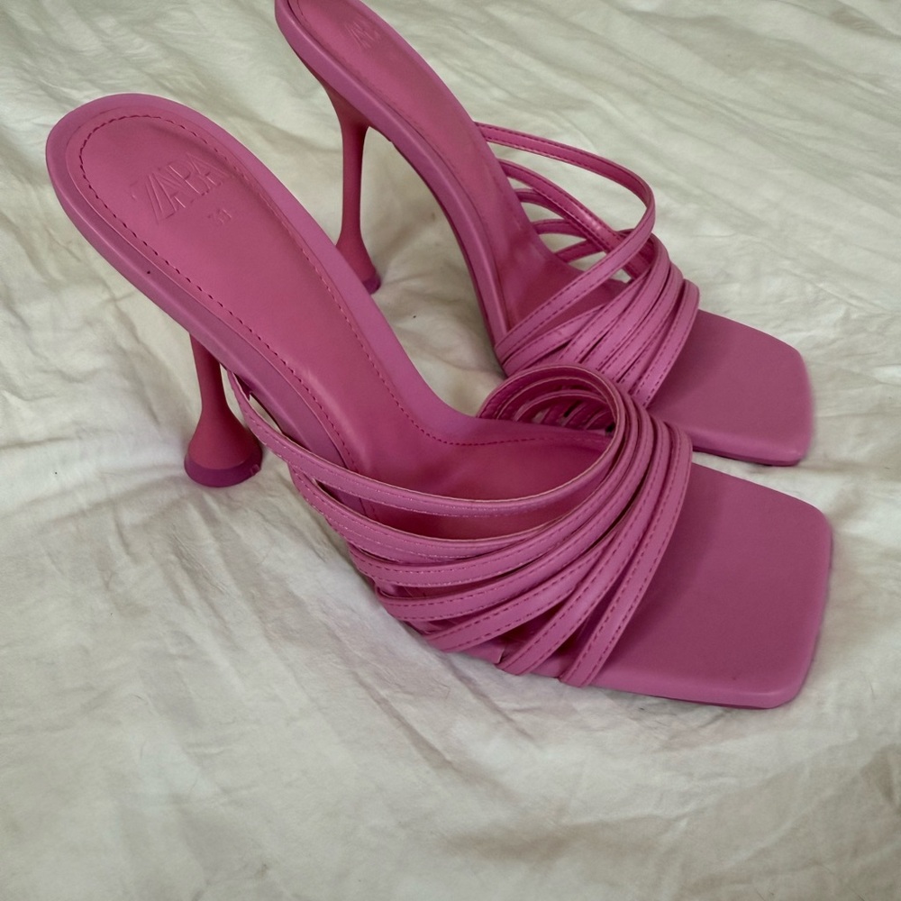 Zara Pink Stiletto Heels with Ruched Straps